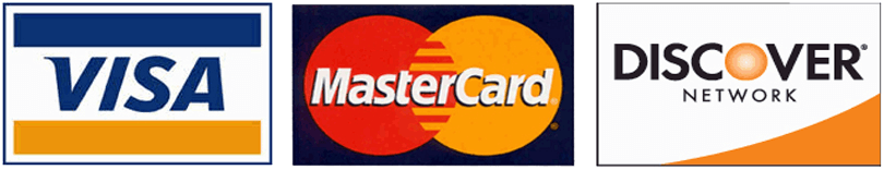 We accept Visa, Mastercard, and Discover